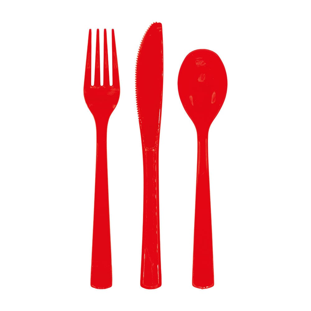 Plastic bestek rood 18 stuks