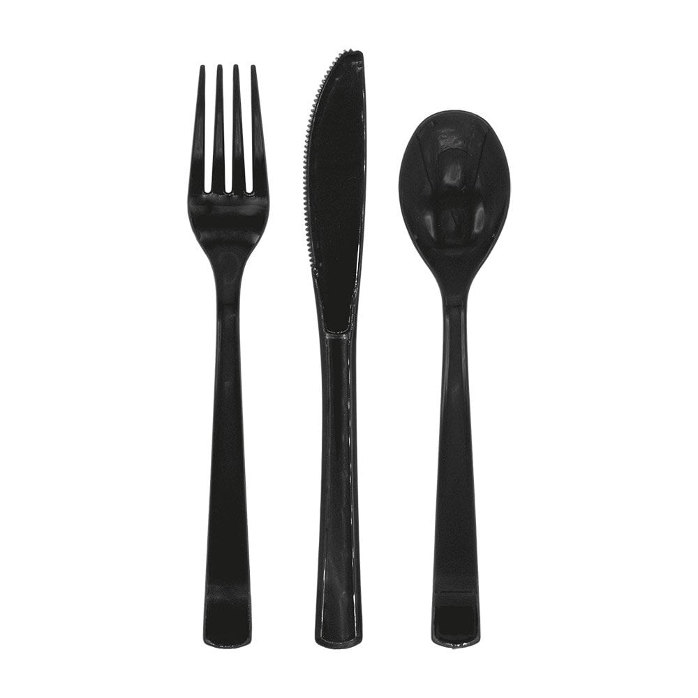 Plastic bestek zwart 18 stuks