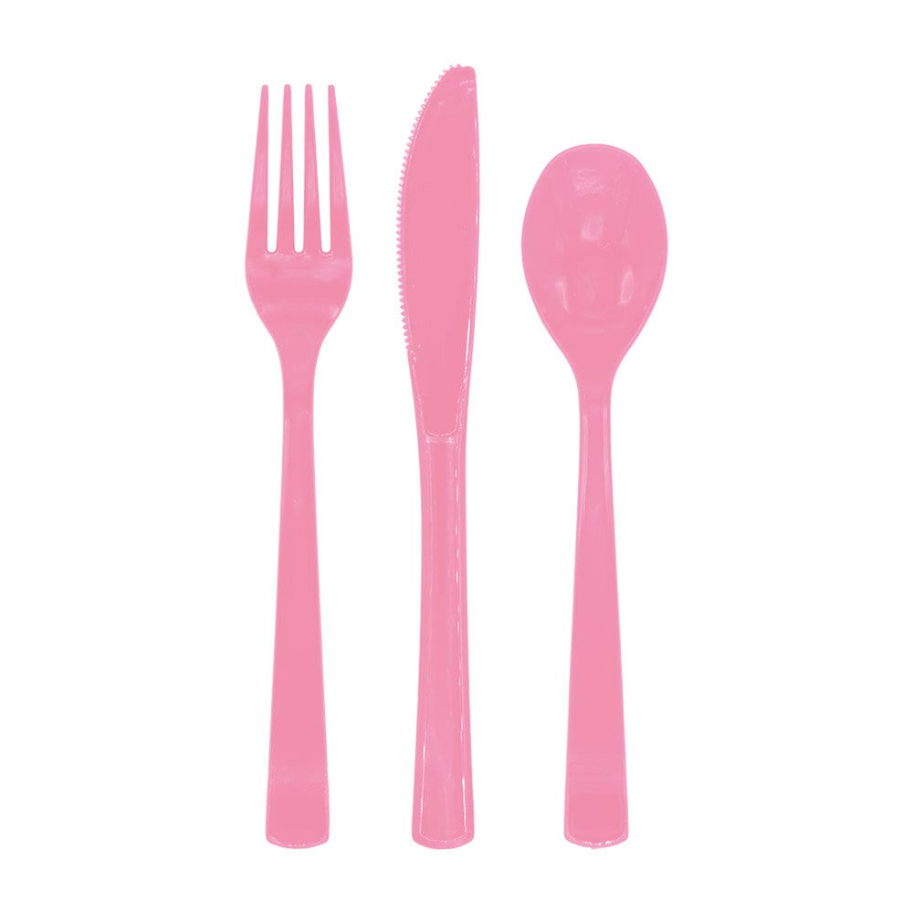 Plastic bestek roze 18 stuks