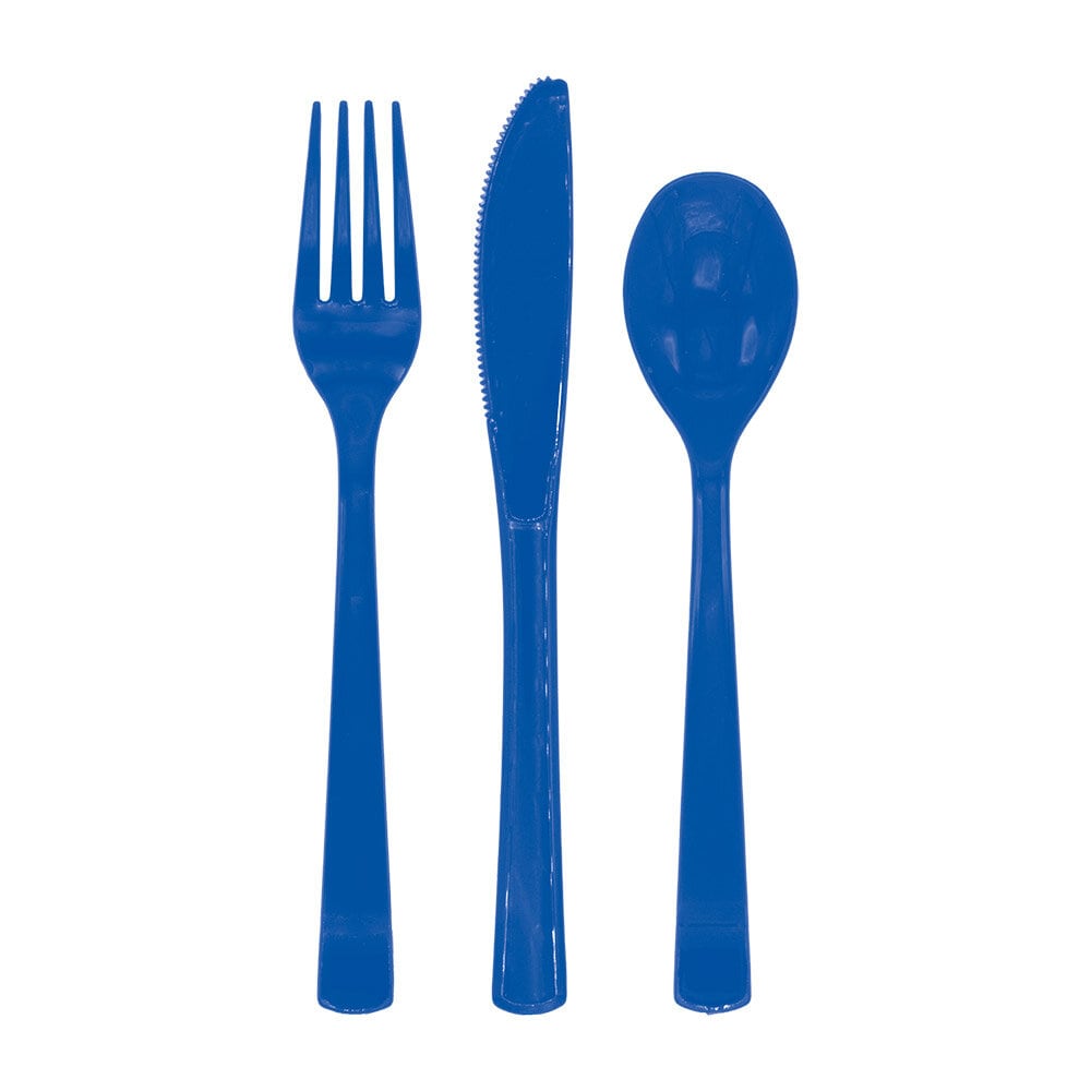 Plastic bestek donkerblauw 18 stuks