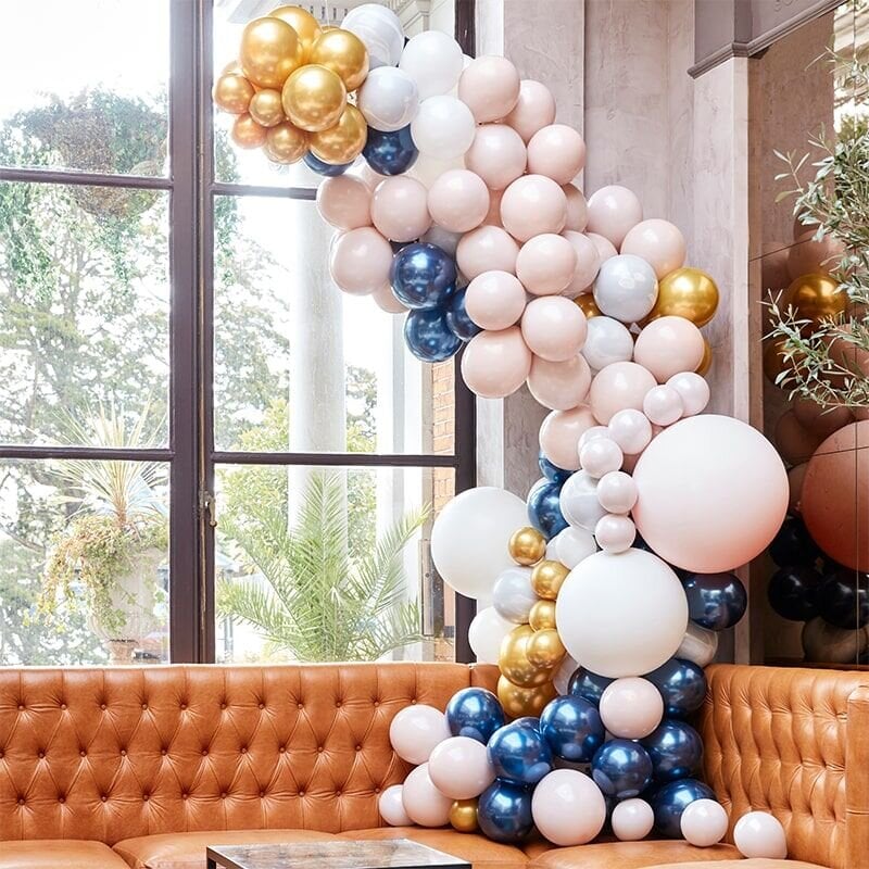 DIY Deluxe Ballonnenboog - Donkerblauw, Goud en Poederroze