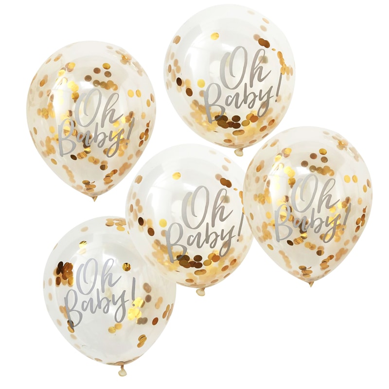 Oh Baby - Ballonnen met gouden confetti 5 stuks