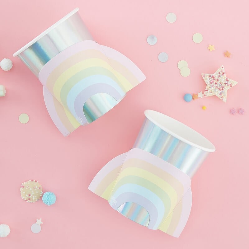 Pastel - Bekers met regenboog 8 stuks