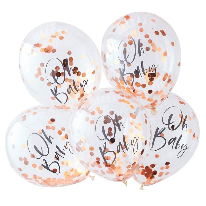 Oh Baby - Ballonnen met roségouden confetti 5 stuks