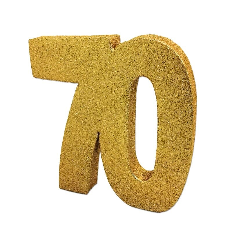 Goudglitter tafeldecoratie 70 jaar