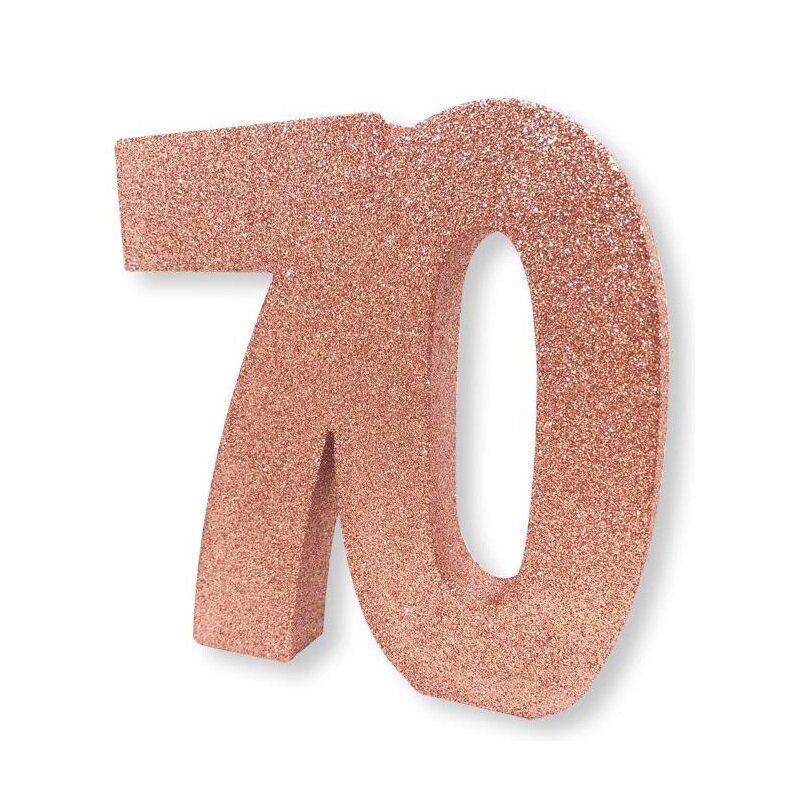 Roségoudglitter tafeldecoratie 70 jaar