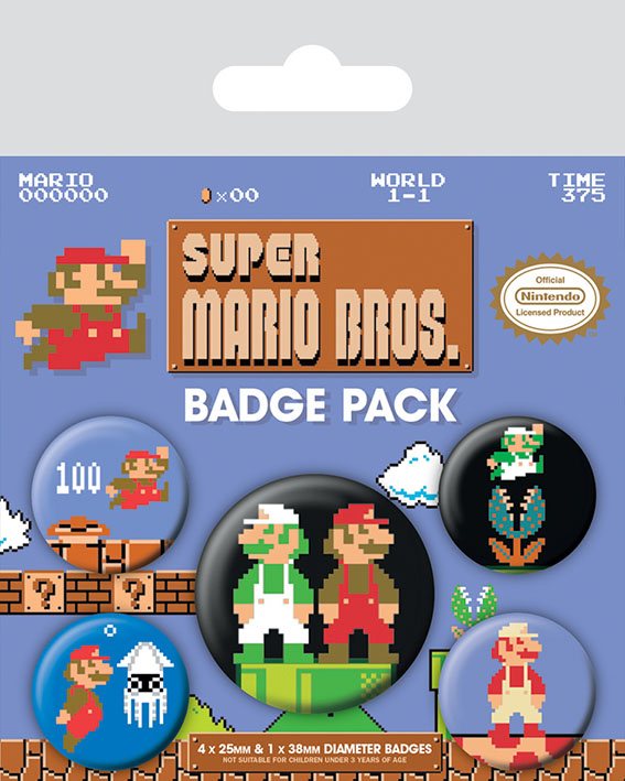 Super Mario Bros - Buttons retro 5 stuks