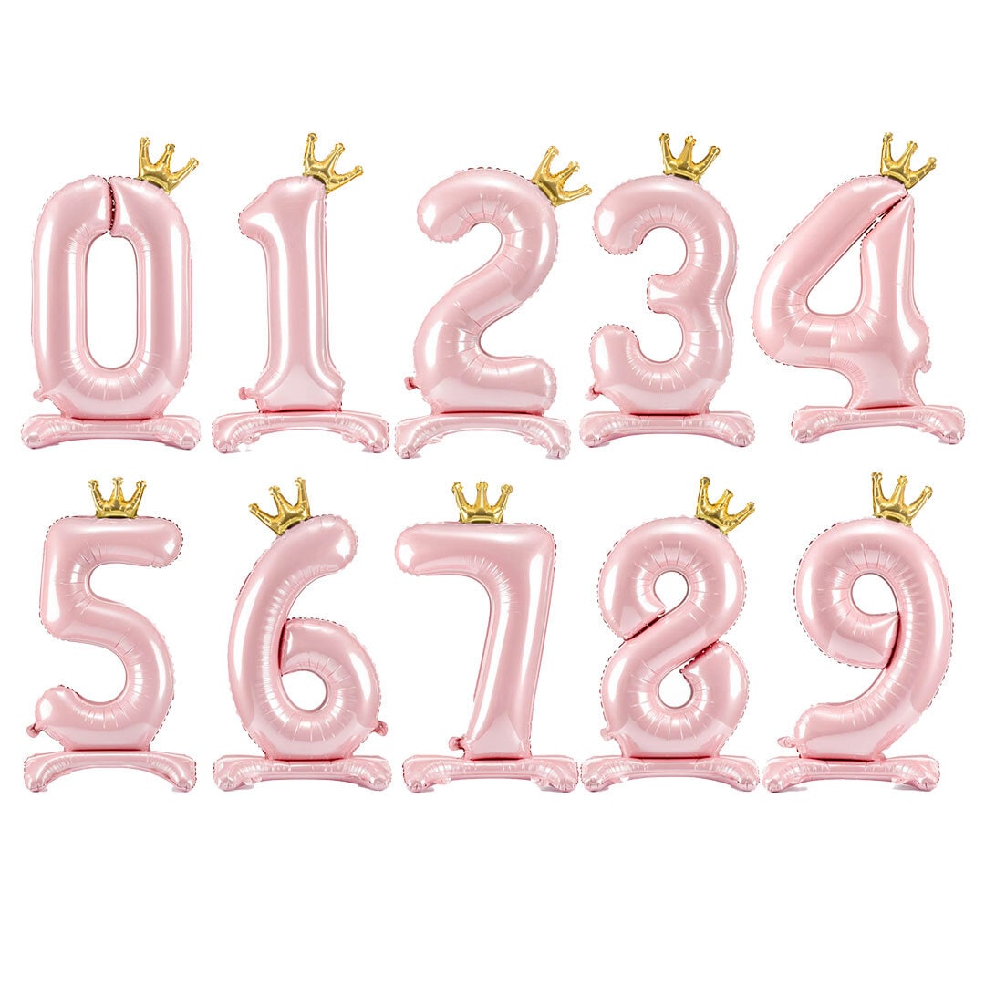 Cijferballonnen - Staande Roze Gouden Kroon 84 cm
