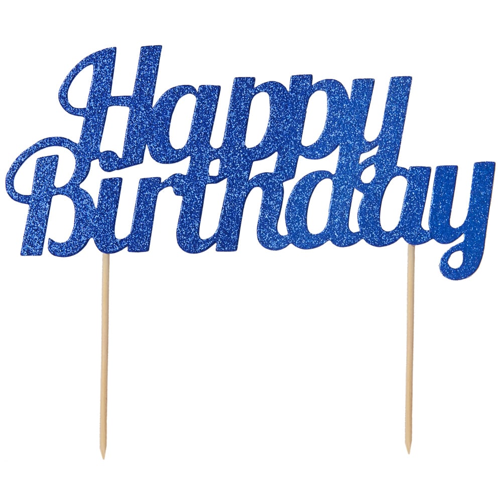 Taartdecoratie Happy Birthday - Blauwe glitter