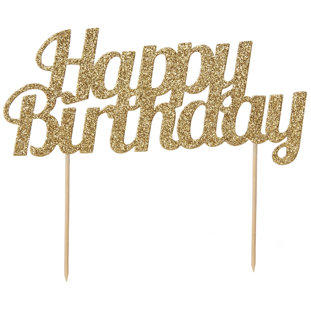 Taartdecoratie Happy Birthday - Gouden glitter