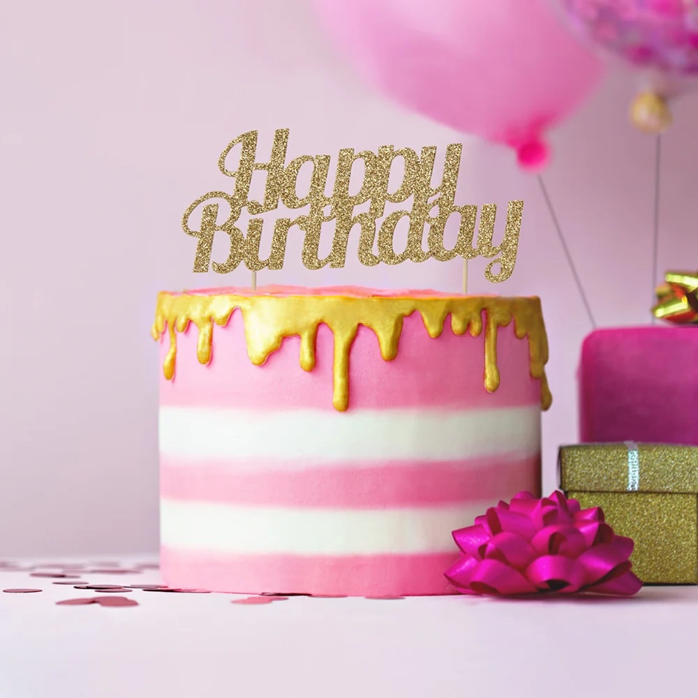 Taartdecoratie Happy Birthday - Gouden glitter
