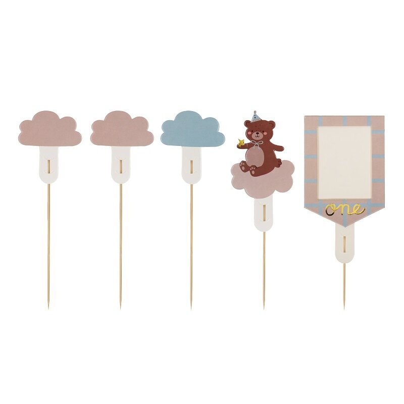 Teddybeer - Caketoppers 1 jaar verjaardag 5 stuks