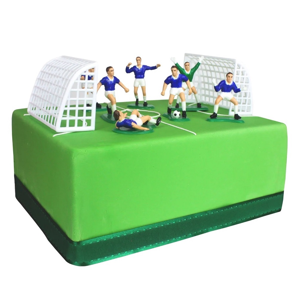 Taartdecoratie - Voetbalgoal met spelers 9 stuks