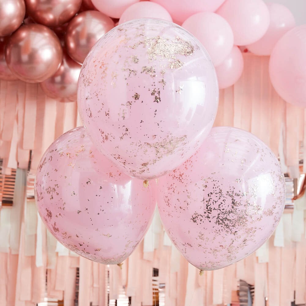 Ballonnen - Roze Double Layer Roségouden Confetti 3 stuks