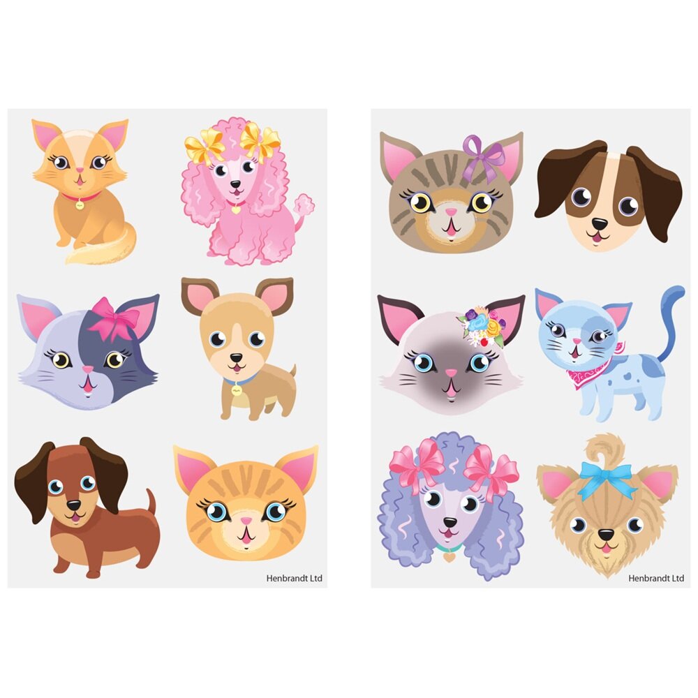 Neptattoos voor kinderen met honden en katten 6 stuks
