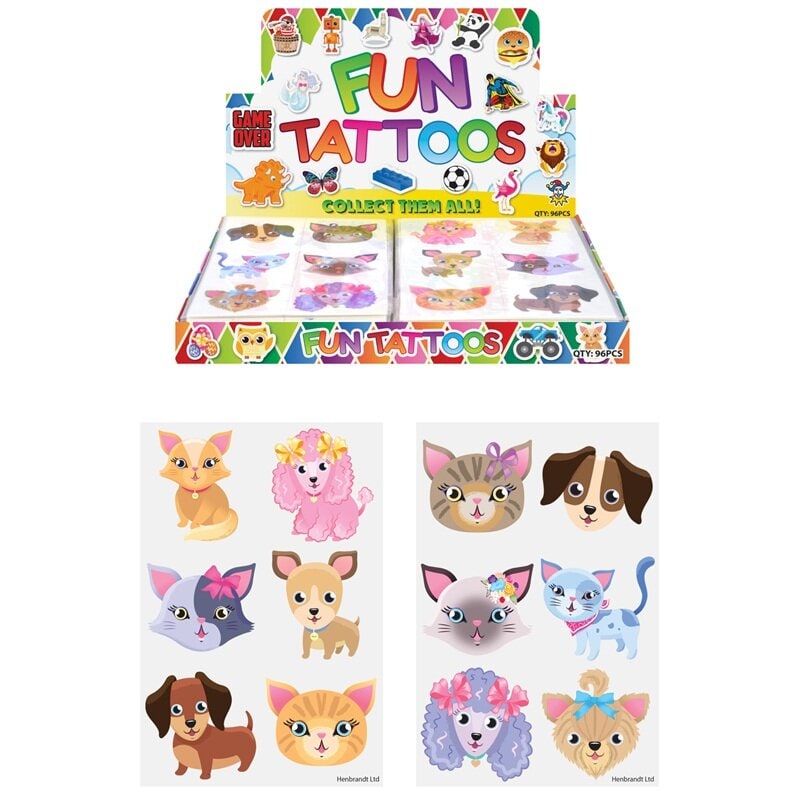 Neptattoos voor kinderen met honden en katten 6 stuks