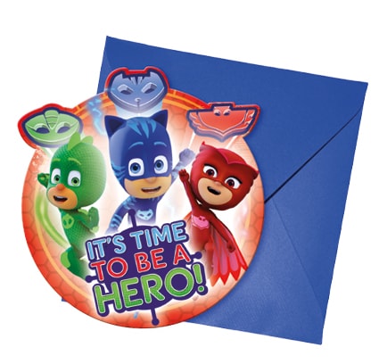 PJ Masks - Uitnodigingskaartjes 6 stuks