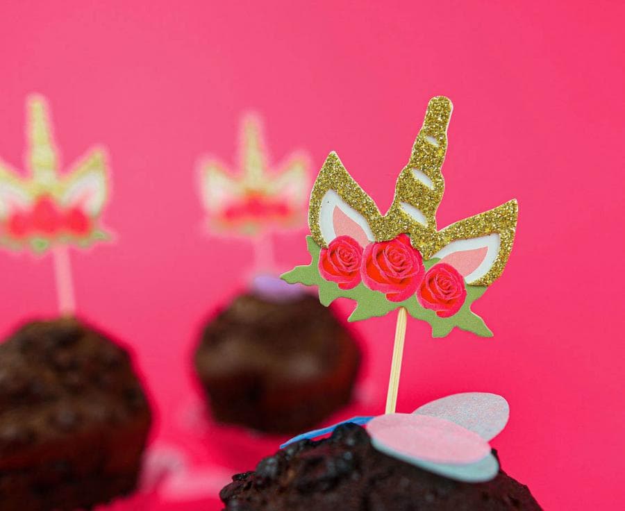 Cake Toppers - Eenhoorns met bloemen 6 stuks