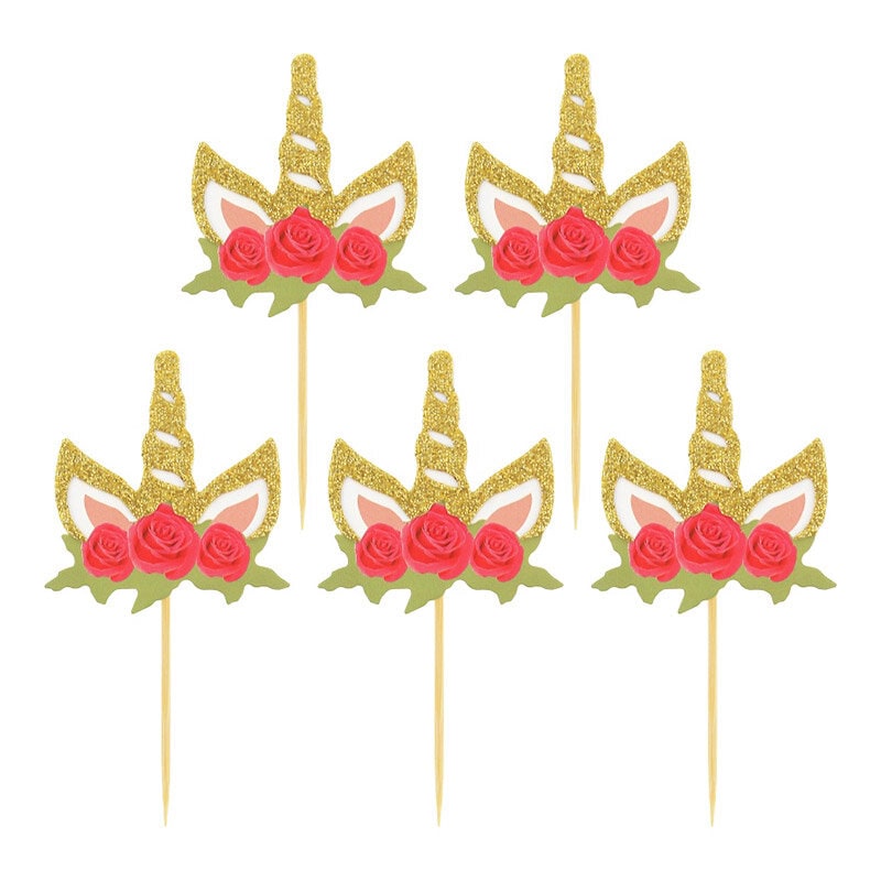 Cake Toppers - Eenhoorns met bloemen 6 stuks