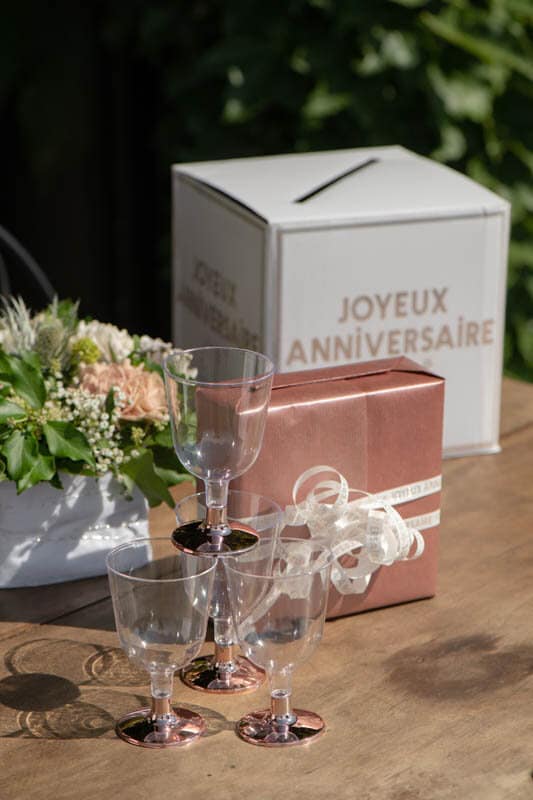 Plastic wijnglazen met roségouden voet 6 stuks