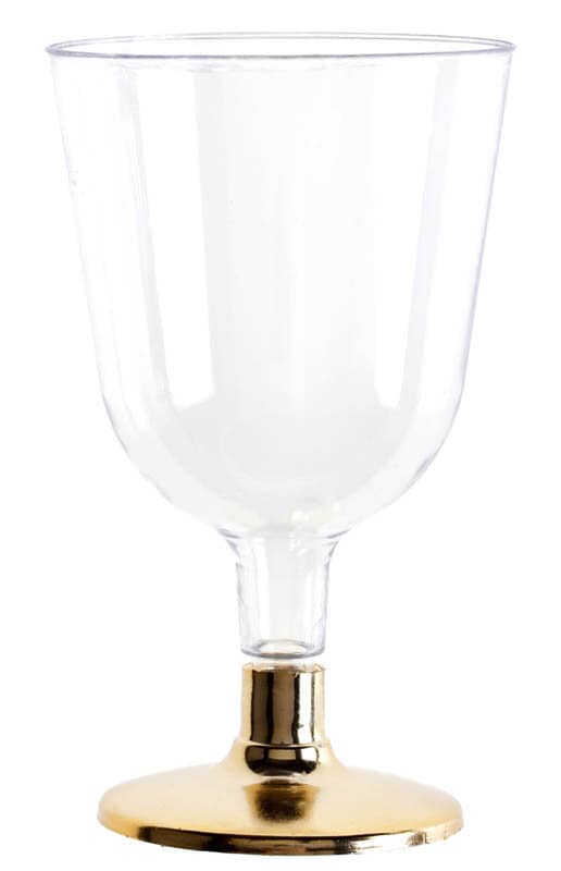 Plastic wijnglazen met gouden voet 6 stuks