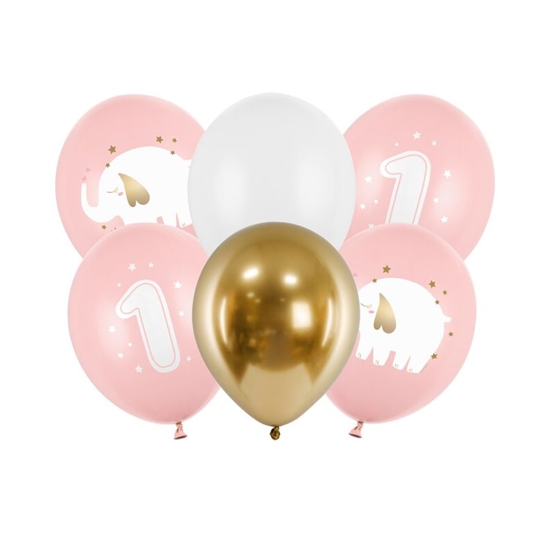 Ballonmix 1 jaar, Roze olifant 6 stuks