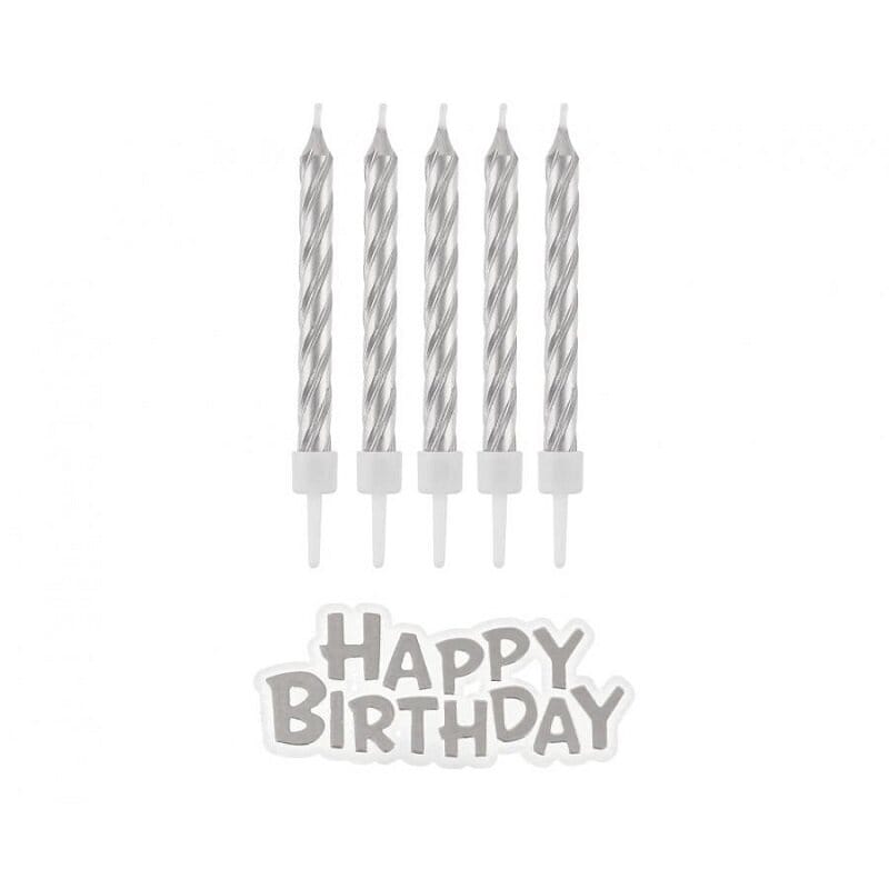 Taartkaars - Zilver 16 stuks met Happy Birthday bord