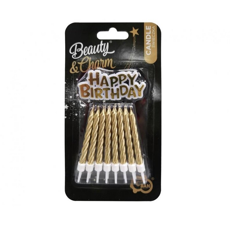 Taartkaars - Goud 16 stuks met Happy Birthday bord