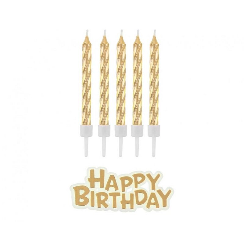 Taartkaars - Goud 16 stuks met Happy Birthday bord