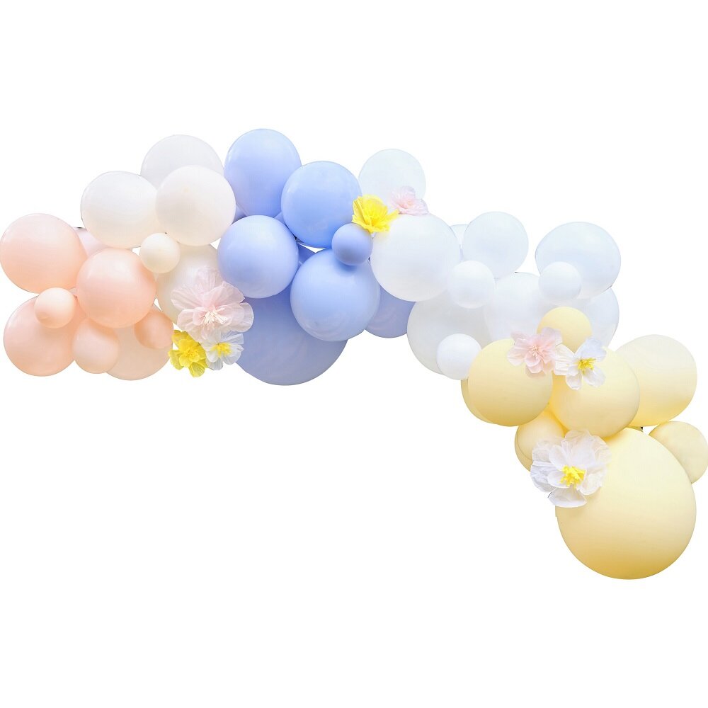 Pastelkleurige Ballonnenboog met Papieren Zomerbloemen