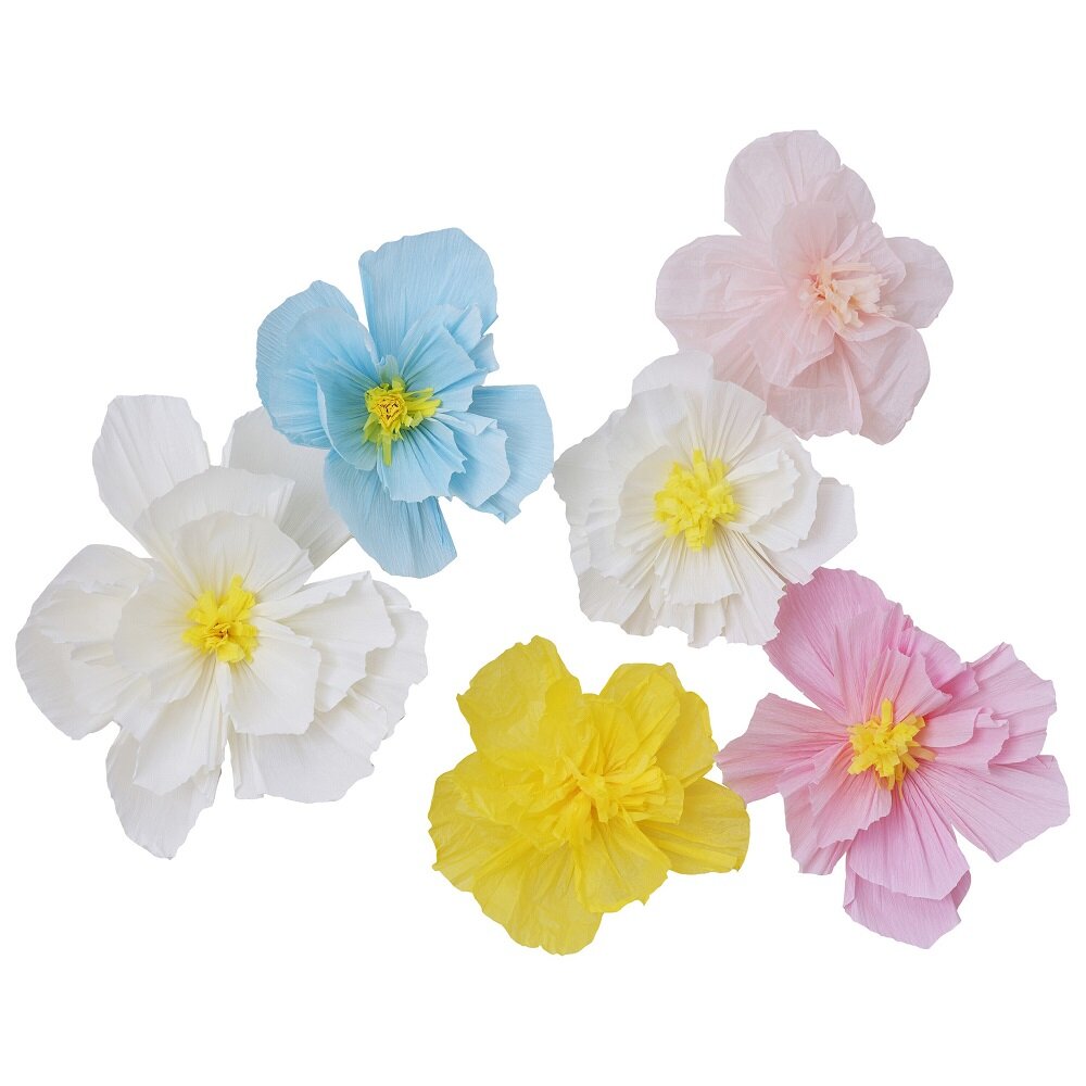 Decoratiebloemen van zijdepapier 6 stuks
