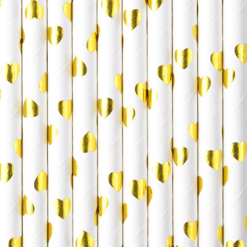 Kartonnen rietjes - Gouden harten 10 stuks