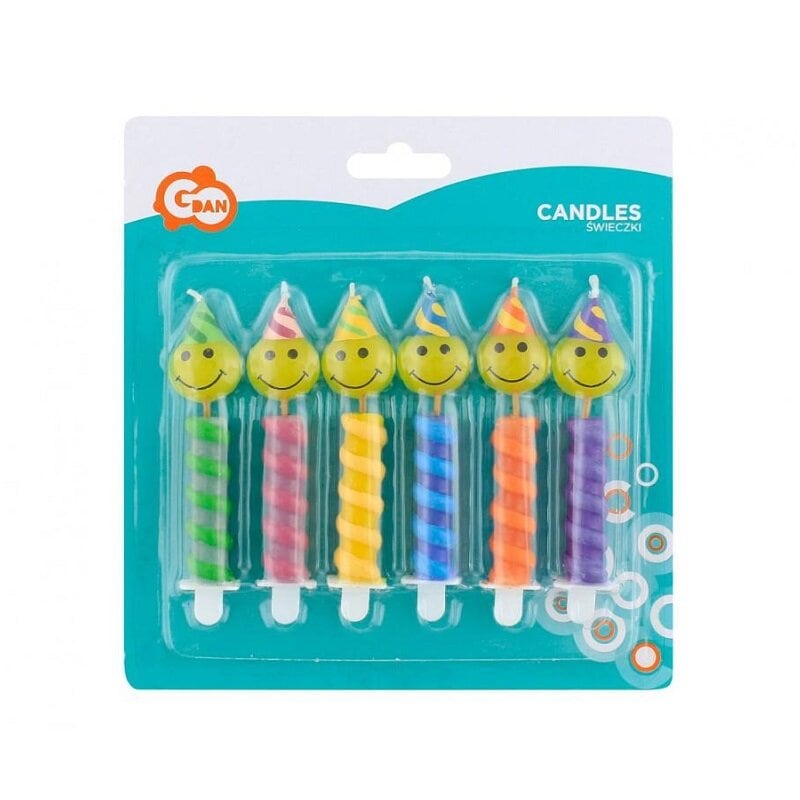Taartkaarsen Feest Smiley 6 stuks