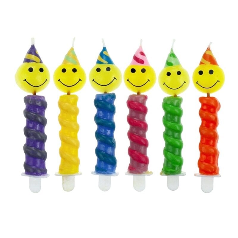 Taartkaarsen Feest Smiley 6 stuks