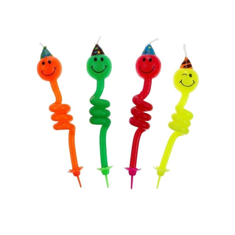 Taartkaarsen Spiraal Smiley 4 stuks