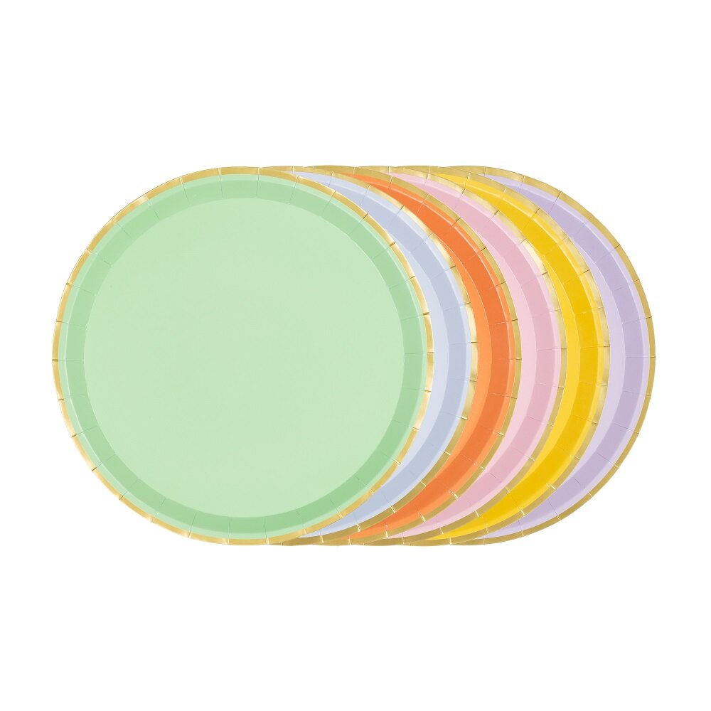 Borden pastellmix met gouden rand 6 stuks