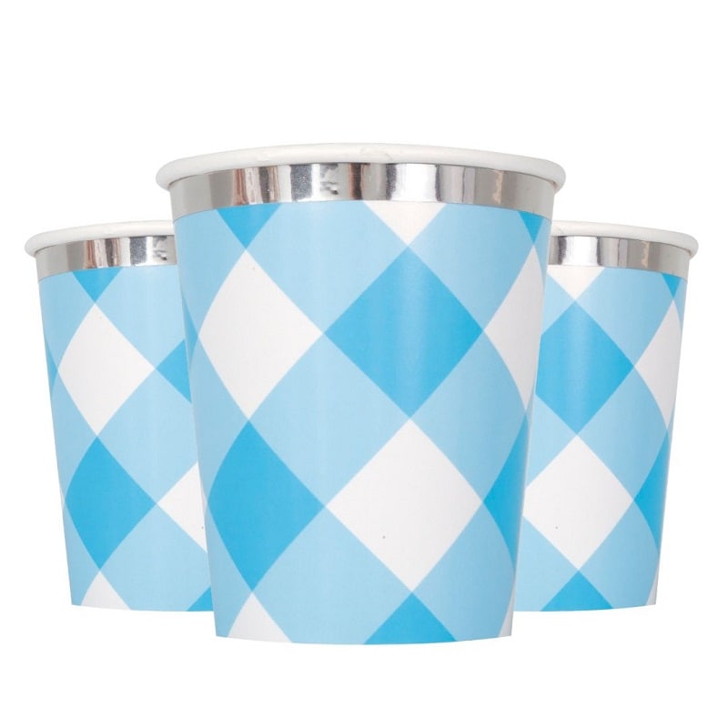 Geruit Blauw Bekers, 1 jaar 8 stuks
