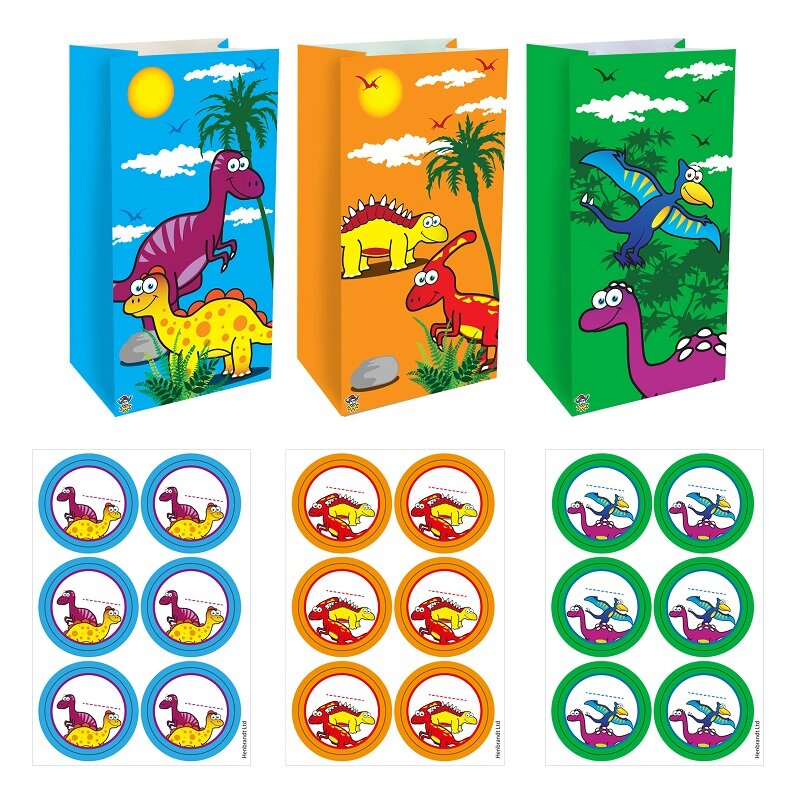 Dinosaurus - Uitdeelzakjes met stickers 12 stuks