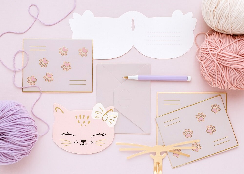 Cat Paws - Uitnodigingskaartjes met enveloppen 6 stuks