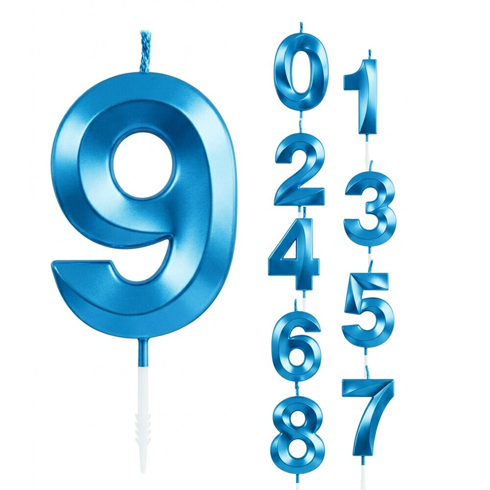 Taartkaars blauw metallic cijfer 0-9