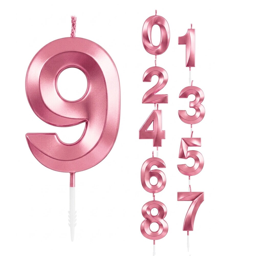 Taartkaars roze metallic cijfer 0-9