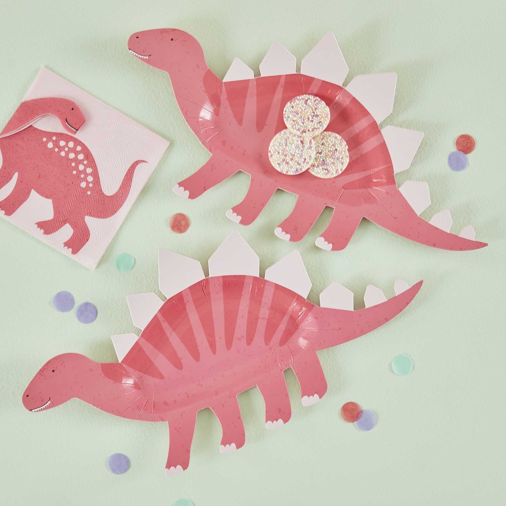 Dinosaur Roar Pink - Bordjes Stegosaurus 8 stuks