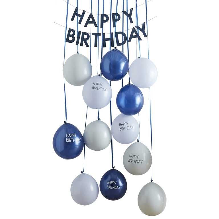 Ballonset voor deur - Happy Birthday donkerblauw