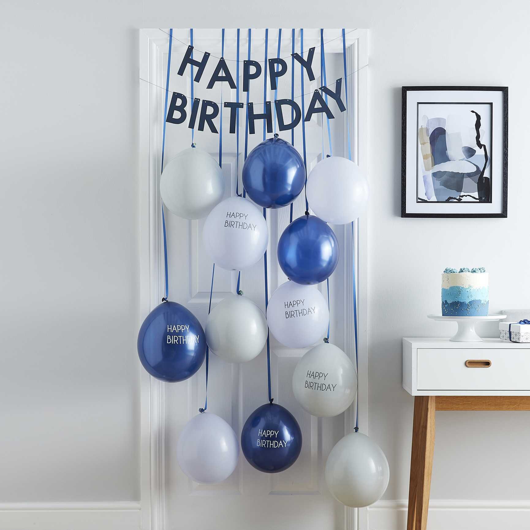 Ballonset voor deur - Happy Birthday donkerblauw