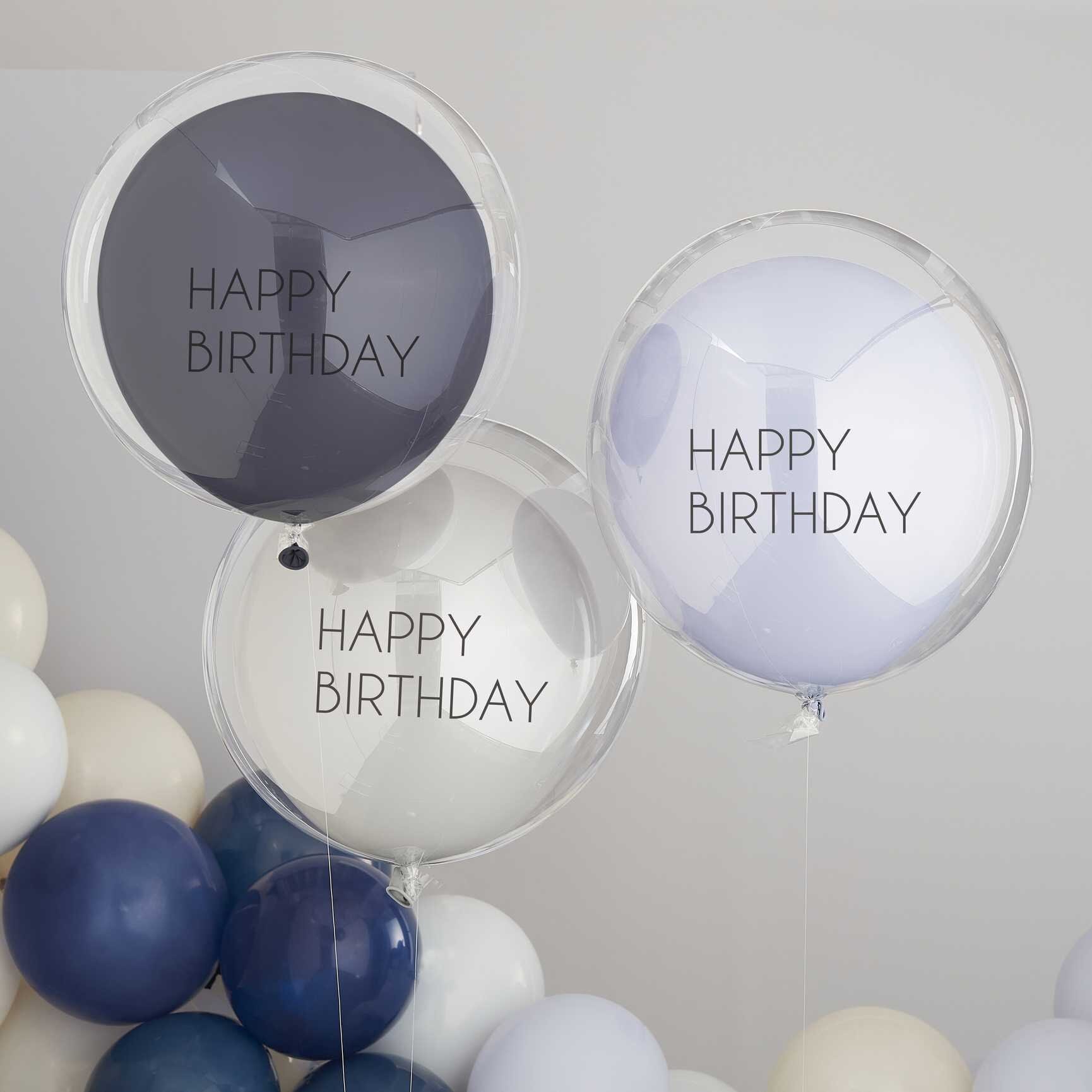 Ballonnen Double Layer - Blauw Happy Birthday 3 stuks