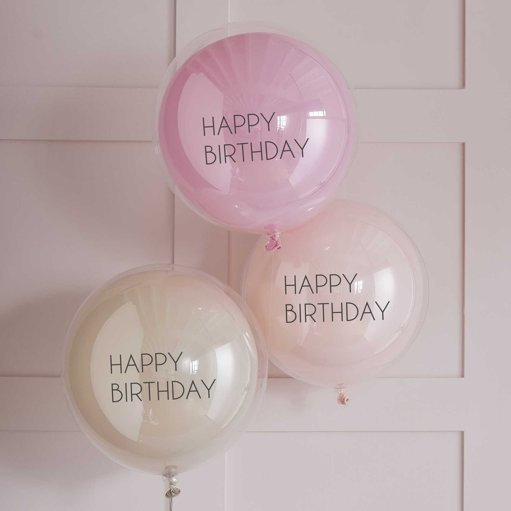 Ballonnen Double Layer - Roze Happy Birthday 3 stuks