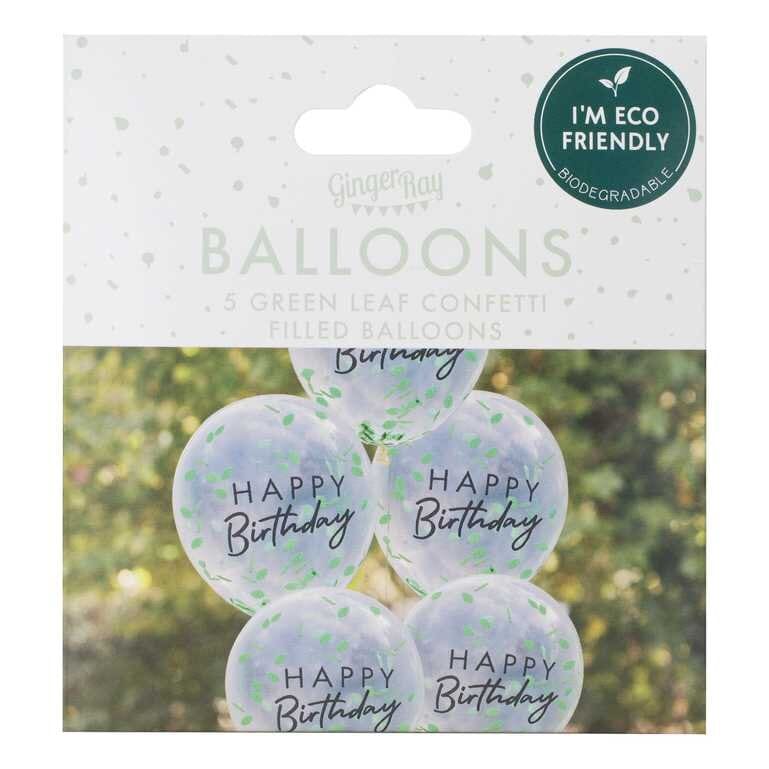 Ballonnen - Happy Birthday met bladconfetti 5 stuks