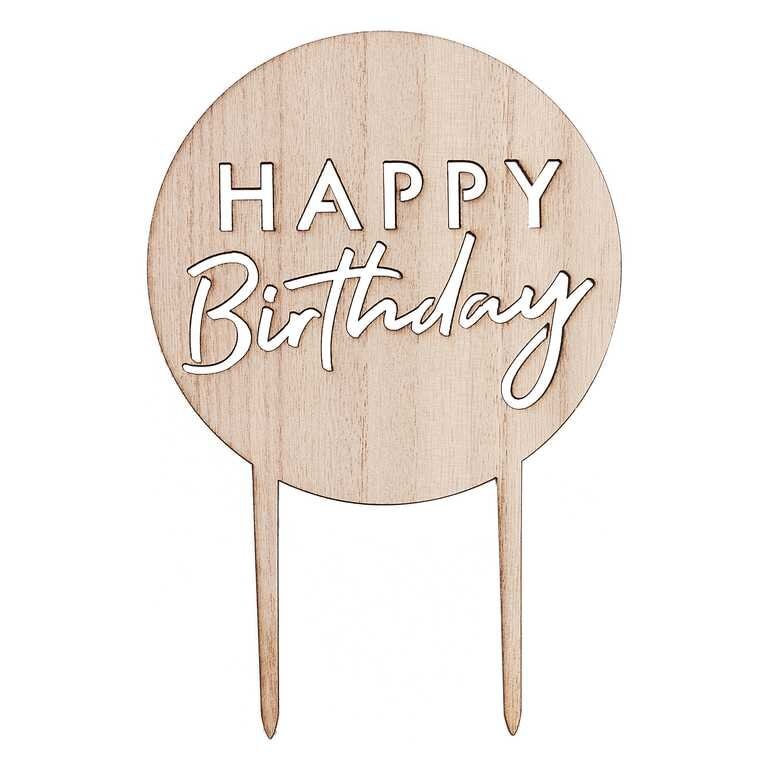 Cake Topper - Happy Birthday in hout